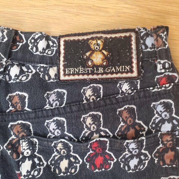 Ernest Le Gamin All Over Teddy Bear Slim Straight Mid Rise Jeans 28W/29L - Picture 12 of 16